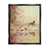 Studell Pointer Dog & Ducks Lake Nature Animals & Insects Slikanje crnog plutara uokvirenog umjetničkog tiska