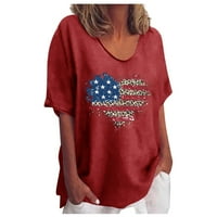 Ženska ljetna bluza s uzorkom Dana neovisnosti, Okrugli vrat, Kratki rukav, udobna majica, vrhovi, vino