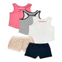 Dječje dugine majice za djevojčice iz A-liste i Francuske frotirne kratke hlače, set odjeće od 5 komada, veličine
