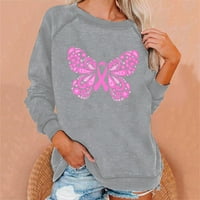 Dasayo Žene puloveri za rak dojke leptir tiskane bluze ružičaste vrpce duge rukave dukseve