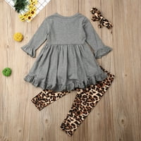 Toddler Kids Dječja djevojčica Tops haljina+Leopard hlače+odjeća za odjeću za glavu