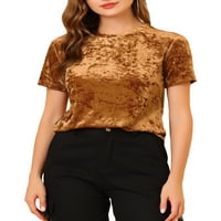 Jedinstvene ponude ženske baršunaste bluze vrhovi posada kratki rukav casual majica