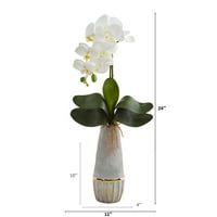Gotovo prirodni 24in. Phalaenopsis Orhideja Umjetni aranžman u vazi s kamenim posuđama s zlatnim obrezivanjem,