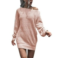 Ženska jednobojna ležerna haljina od džempera s puloverom s jednim ramenom s dugim rukavima