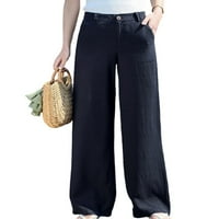 Ženske jednobojne hlače s visokim strukom, Ležerne hlače s džepovima, ljetne široke Palazzo hlače s gumbima, crne