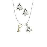 Divan Nakit Zlatni ključ otvorenog srca srebrni cik-cak privjesak za božićno drvce i naušnice
