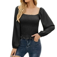 Jesenska Ženska majica, bluze s izrezom i dugim rukavima, jesenske široke Ležerne košulje, vrhovi u crnoj boji