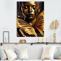 Dizajnirana žena s crnim i zlatnim leptirima v platna zidna umjetnost