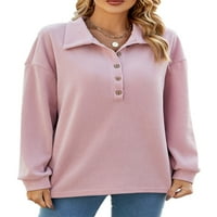 Ženska ležerna Majica na kopčanje, bluza širokog kroja, Zima-Jesen, pulover, majice s dugim rukavima, ružičasta