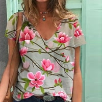 Majice s cvjetnim printom, Ljetna rasprodaja Za žene, ležerna majica s izrezom u obliku slova H, modna udobna