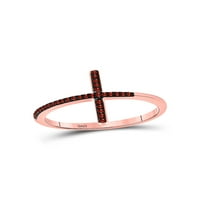 Nakit od ružičastog zlata 10k ženski okrugli prsten crvene boje s dijamantnim križem vjerske namjene 5 Veličina