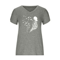 Elegantni vrhovi sa slatkim printom od perja za Žene Ležerne bluze ljetna labava radna majica s rukavima s laticama