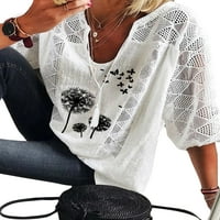 Rejlun Women Tee v Neck majica majica majica modni pulover casual praznični ljetni vrhovi crni print l