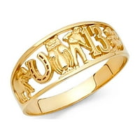 Sretno šarm prsten 14K žuto zlato sova djetelina slon bend horseshoe bend sretni simboli veličina 6.5