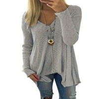 Glonme puloaper u boji Čvrsta boja Women pletena salonu odjeća Tee Osnovna rebrasta majica siva xl