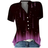 Tamnoljubičasti Ženski topovi, majice s kratkim rukavima na kopčanje, bluze s cvjetnim printom, poslovna ležerna