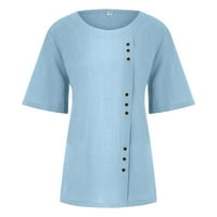 Qcmgmg plus size vrhovi čišćenje henley pamučna posteljina posada vrat poslovni bluze majice za žene kratke rukave