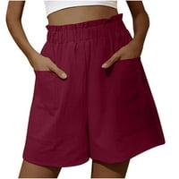 Pamučne lanene kratke hlače s manšetama za žene na rasprodaji ljeto visoki elastični struk jednobojne hlače širokog