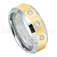Žuto zlato IP 2 -tonski volfzni prsten - 0,21CTW Diamond 3 -Stone Band - Personalizirani vjenčani prsten za volfram