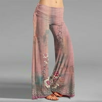 Hane ženske hlače s širokim nogama, ležerne labave joge hlače modni retro tiskani salon za izvlačenje visokog