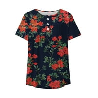 Ženska majica, modni top, bluza, ženska ležerna majica kratkih rukava s izrezom na kopčanje, Cvjetni print, plisirani