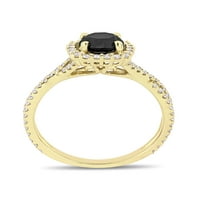 Zaručnički prsten s križnim oreolom od žutog zlata od 14 karata s crno-bijelim dijamantom i križnim oreolom od