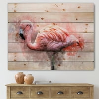 Designart 'Sažetak portret Pink Flamingo v' Farmhouse Print na prirodnom borovom drvetu