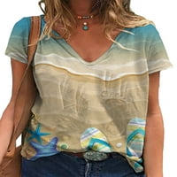 Ženska majica s printom na plaži, ljetni vrhovi, majica s izrezom u obliku slova a,radni pulover, boemska tunika,