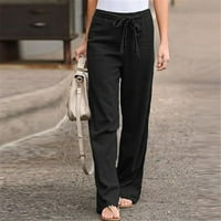 Ženske hlače Rasprodaja modne ženske jednobojne lanene pojaseve ravne Ležerne Duge hlače hlače