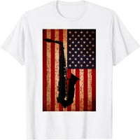Vintage saksofon s američkom zastavom, smiješna majica s glazbenim uređajem za reprodukciju na poklon