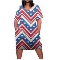 Plus Size Ženska haljina s džepom s patentnim zatvaračem, Print na Dan neovisnosti, izrez u obliku slova u, modna