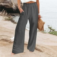 Ženske široke lanene hlače s visokim strukom, Palazzo hlače, lepršave hlače za odmor na plaži s džepovima