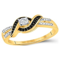 10K dijamantna princeza od žutog zlata, Ženski okrugli prsten s dijamantnim pasijansom u crnoj boji