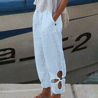 Ženske lanene hlače na rasprodaji ljetne obične Ležerne široke pamučne lanene hlače s džepovima