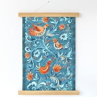 Ptice narodne umjetnosti plava narančasta botanički vrtni zid viseći umjetnički tisak s drvenom vješalicom od