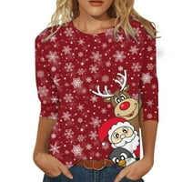 Ženski topovi u donjem rublju, ženski modni Casual puloveri s tri četvrtine rukava s božićnim printom s okruglim
