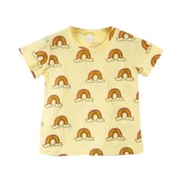 Majice za djevojčice, vrhovi, dječja jednobojna osnovna majica kratkih rukava s cvjetnim printom iz crtića, Okrugli