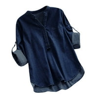 Ženske majice Ženske casual traper bluze s asimetričnim rubom, Dugim rukavima i džepovima na kopčanje, bluza u