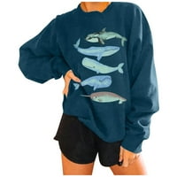 Ženska ležerna majica s printom ribe dugih rukava pulover majice Bluza Zelena