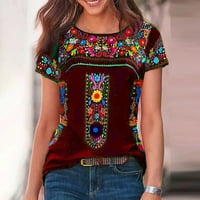 Ženska ljetna ležerna modna široka majica s okruglim vratom i kratkim rukavima u nacionalnom stilu s printom,