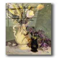 Epska umjetnost 'Tulipani i lavanda' žutog kafića, akrilna staklena zidna umjetnost, 12 x16