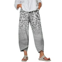 Ženske ljetne Ležerne hlače Plus veličine, široke sportske hlače s elastičnim pojasom i cvjetnim džepovima, sive