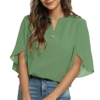 Košulja s kratkim rukavima vrhunska ležerna boja V-izreza Šifonska boja čvrste dame ženske bluze