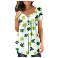 Ženske vrhove ženske cvjetne majice St. Patrick's Day Cvjetni print kratki rukavi Live Gumb Tops Mint Green xxxl