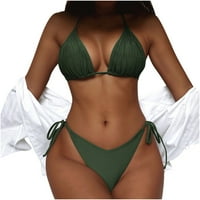 Bikini Setovi za žene, ženski jednobojni bikini s prekrivačem za prsa, kupaći kostim, set odjeće za plažu, zeleni;