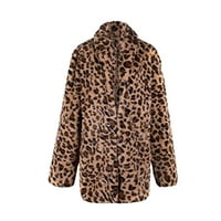 Ženska Plus Size kožna jakna leopard kaput od imitacije umjetnog krzna s reverima dugih rukava Vanjska odjeća