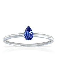 Dragulj od Amboa-nježni prsten pasijansa od plavog safira u obliku kruške s četiri zuba