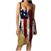 Ženska haljina za 4. srpnja, Nacionalni dan američke zastave, Midi haljina s okruglim vratom, večernja haljina