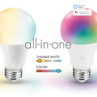 Globe Electric A19-Oblik E26-Osnivanje Wi-Fi Smart s mogućnošću promjene boje-Prilagodljiv RGB-Bijela mat led