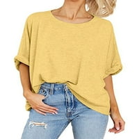 Ženska majica s okruglim vratom, ljetni vrhovi, jednobojna majica, ženska boemska majica, mekani pulover s kratkim